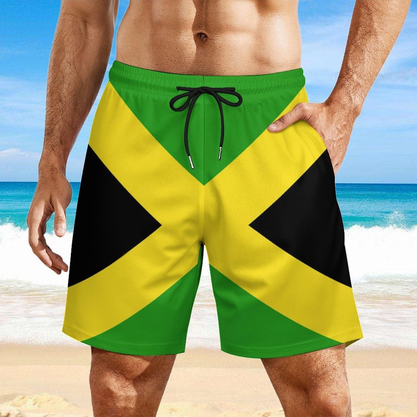 Heucapc Men's Board Shorts Jamaican Flag Quick Dry Swimming Trunks Jamaican Style Swim Trunks Summer Beach Shorts XL Heucapc