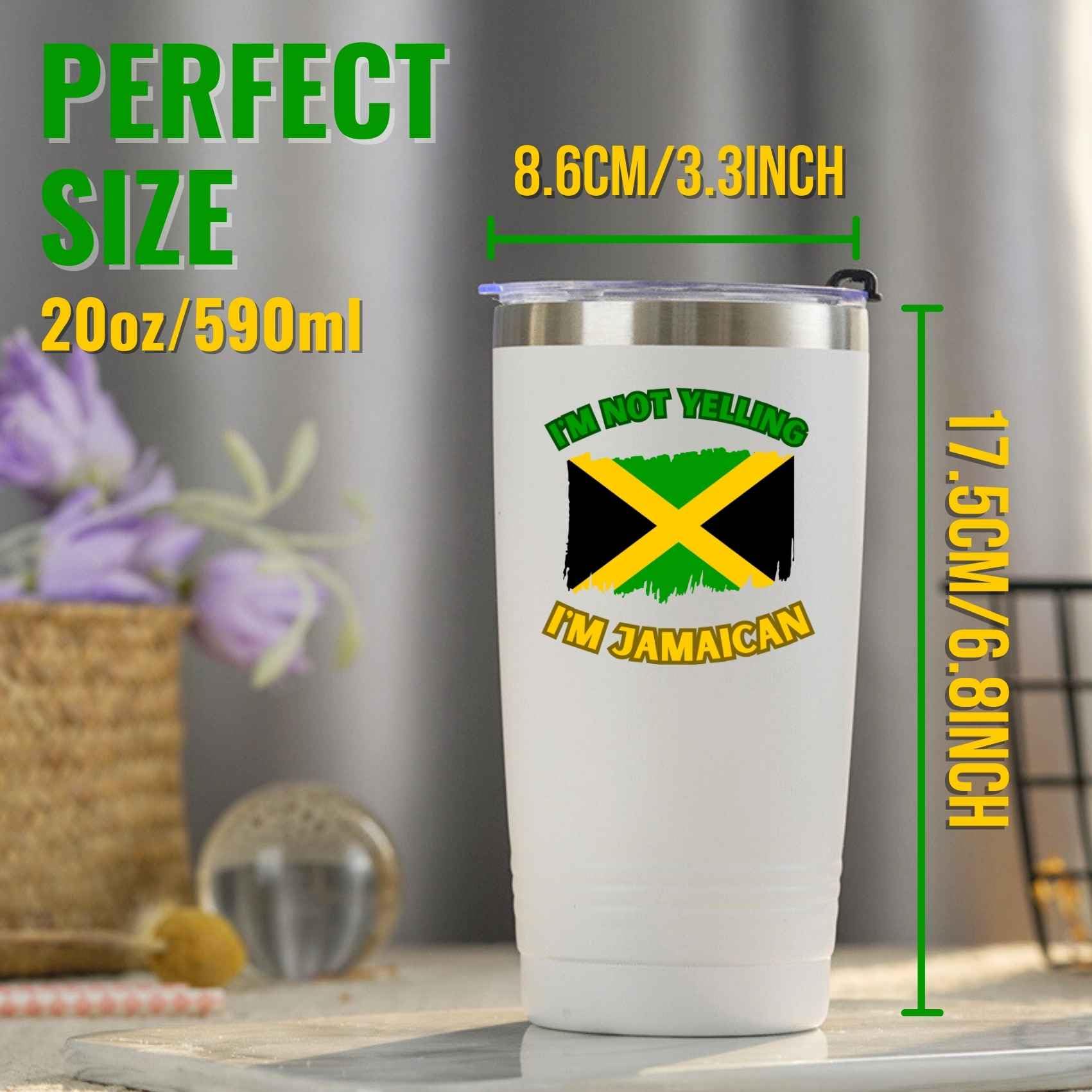 Jamaican Gifts with Jamaica Flag, Jamaican Jamaica Souvenirs, 20oz Stainless Steel Insulated Travel Mug, Perfect for Jamaican Men & Women on Birthday & Christmas - I'm Not Yelling Onebttl