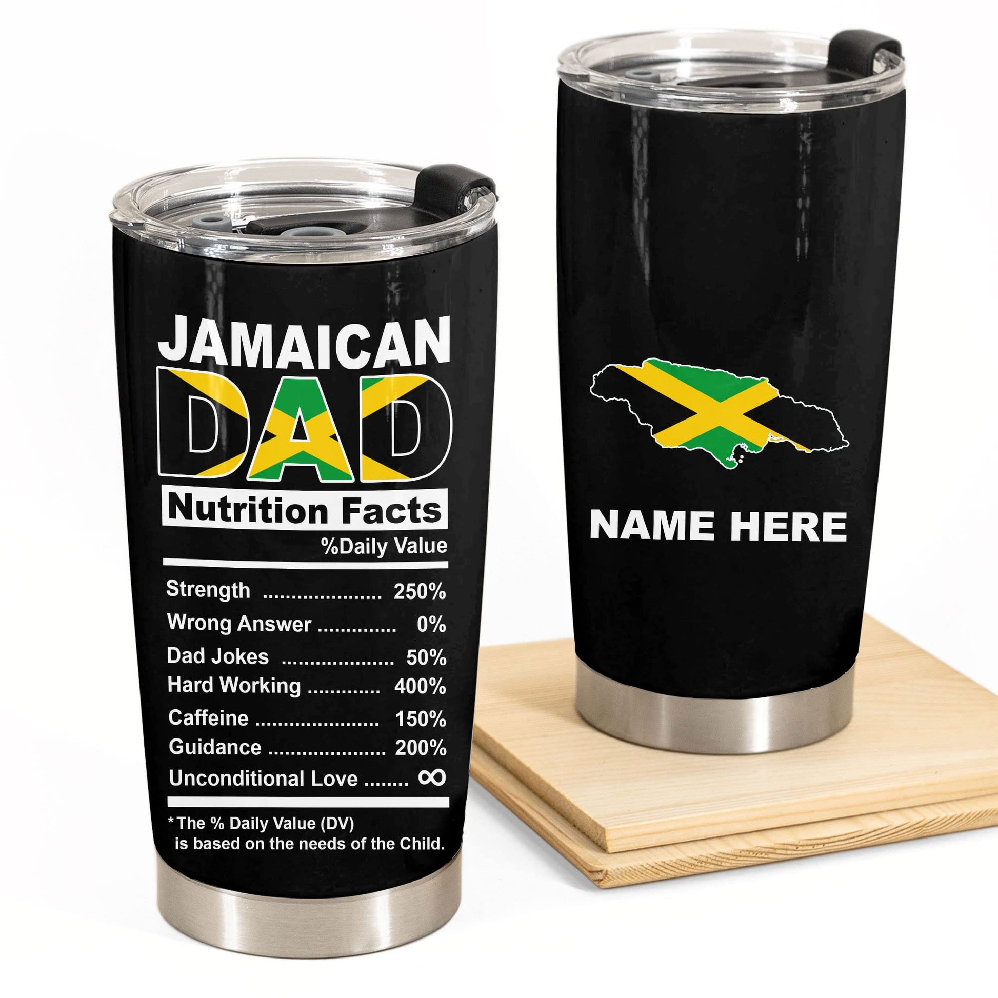 kobalo Jamaican Dad Nutrition Facts Tumbler Cup 20oz Jamaica Flag Pride Country Map Stainless Steel Tumblers Personalized Gift for Dad Father Papa Patriotic Birthday 4th of July Insulated Coffee Mug kobalo