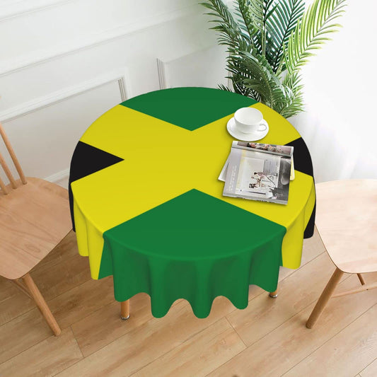 Teery-YY Jamaican Flag Pattern Round Tablecloth 60 inches Resistant Wrinkle Washable Table Cloth Cover for Home Dining Decor Kitchen Party Outdoor, Black, One Size Teery-YY