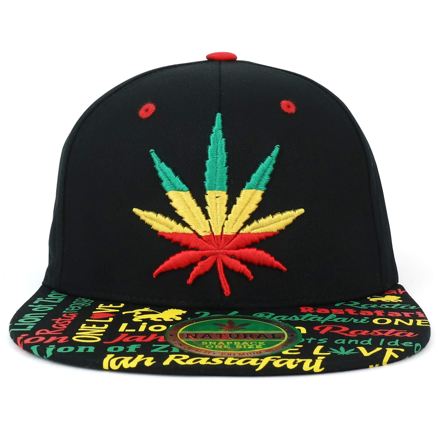 Trendy Apparel Shop Rasta Marijuana Leaf Weed 3D Embroidered Flat Bill Snapback Cap - BLACK RASTA Trendy Apparel Shop