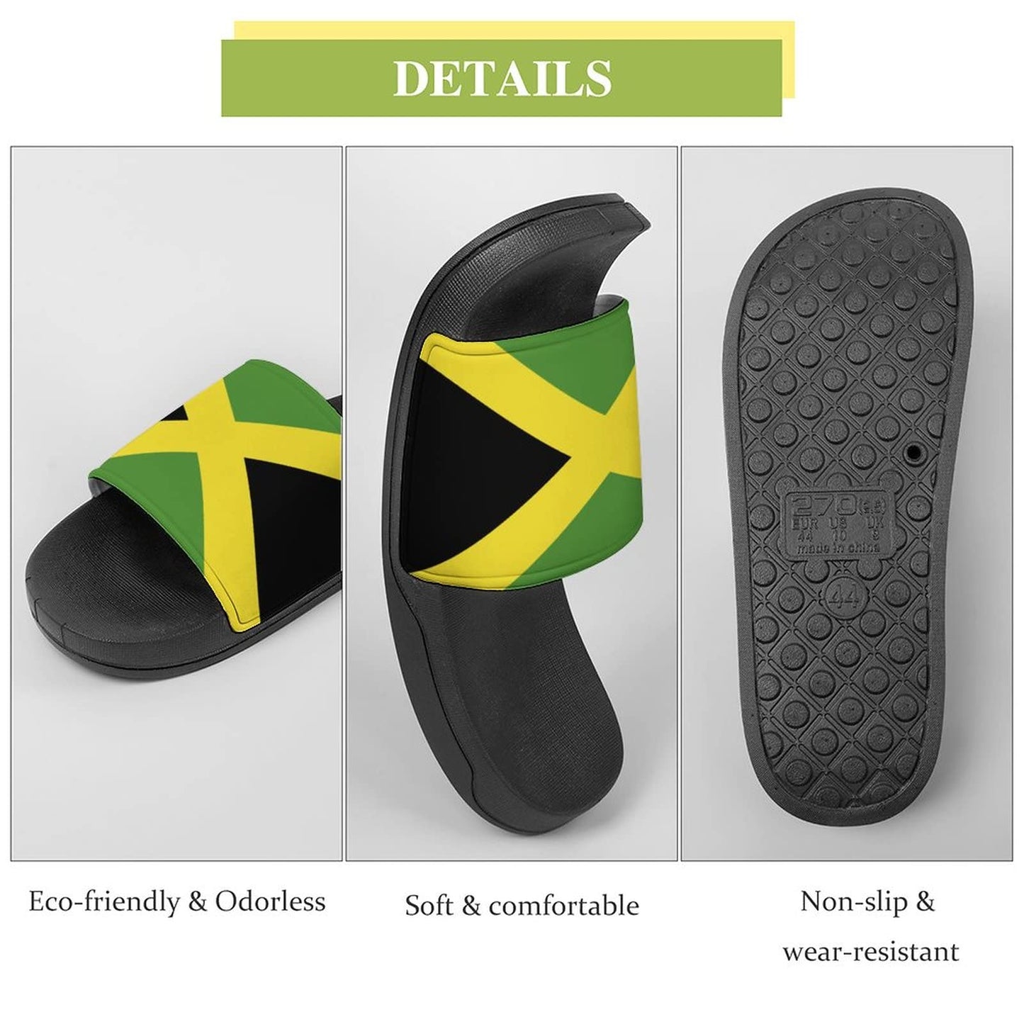 Slippers for Women and Men Jamaican Flag Bedroom Shower Comfortable and Lightweight Sandals Indoor Outdoor Summer Slippers Black-Style-3 45（300mm） TAIZIYEAH