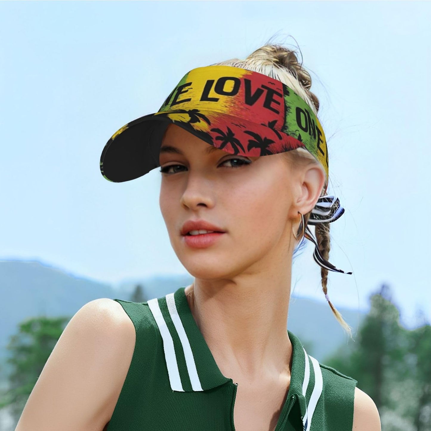 One Love Music Reggae Rasta Sport Sun Visor Adjustable Sun Hat Empty Top Baseball Cap Uv Protection Sun for Men and Women Suyxkop