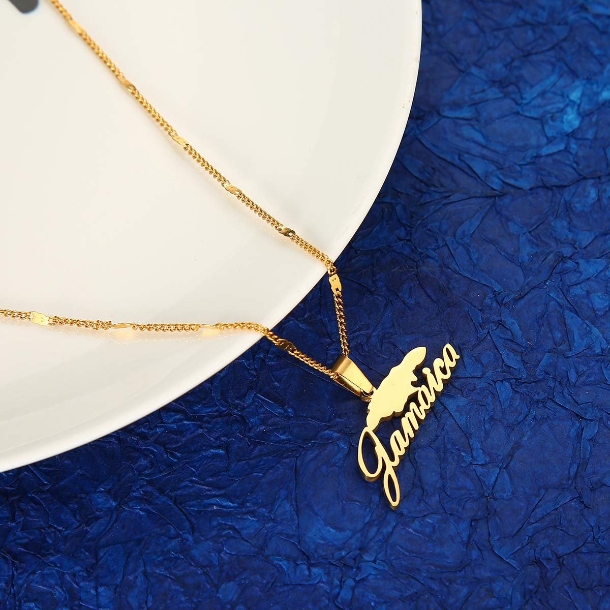 Stainless Steel Jamaica Map Pendant Necklaces for Women Jamaican Chain Jewelry Gifts (Gold) Yongkan Jewelry