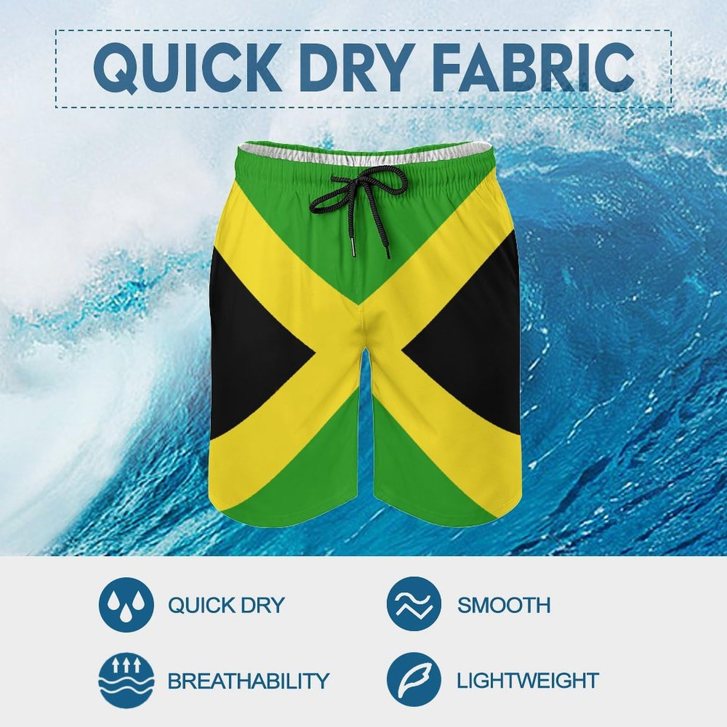 Heucapc Men's Board Shorts Jamaican Flag Quick Dry Swimming Trunks Jamaican Style Swim Trunks Summer Beach Shorts XL Heucapc