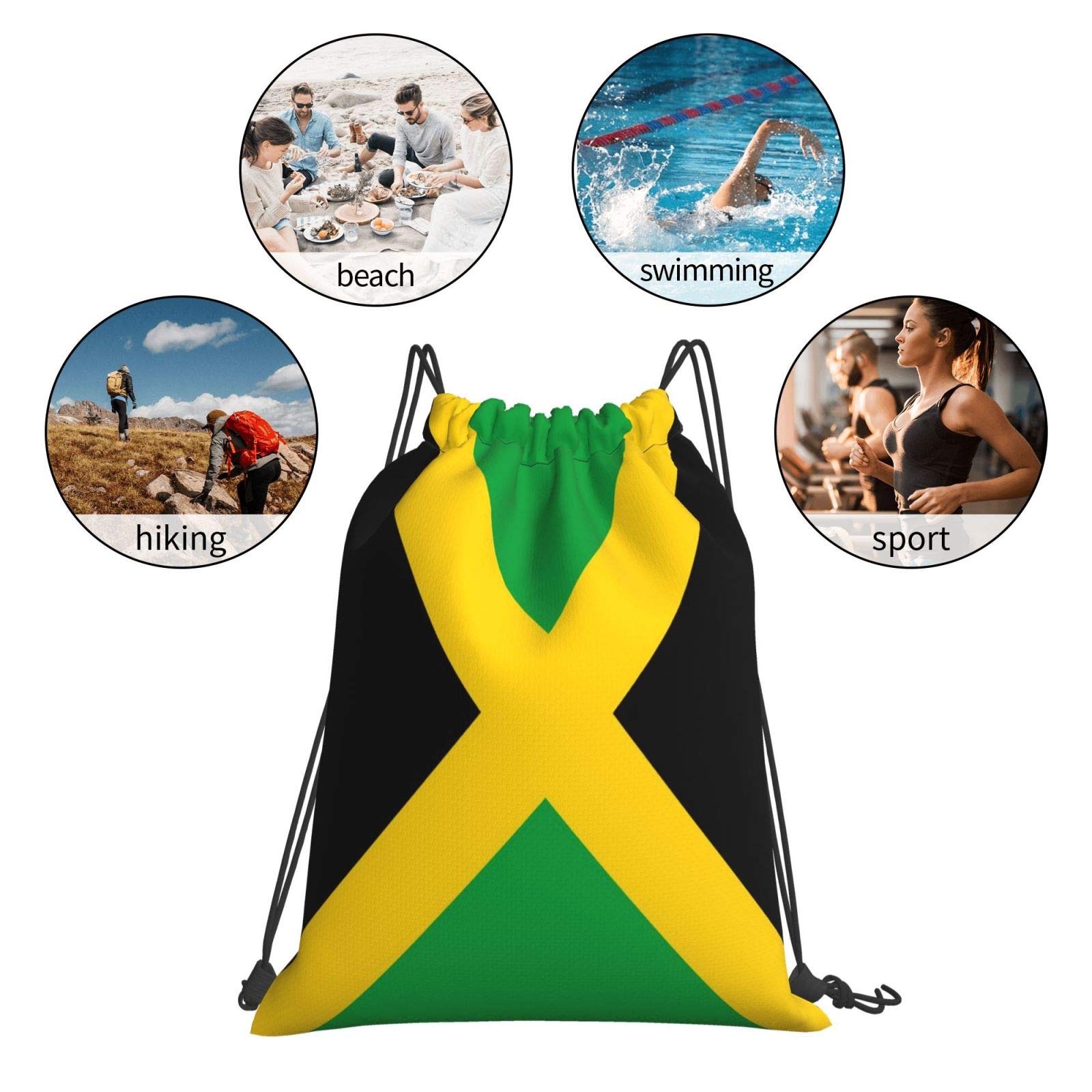 Dujiea Drawstring Backpack, Jamaica Flag Gym Bag Sackpack Cinch Sports Backpack For Men Women Shopping Yoga Swimming Traveling Dujiea