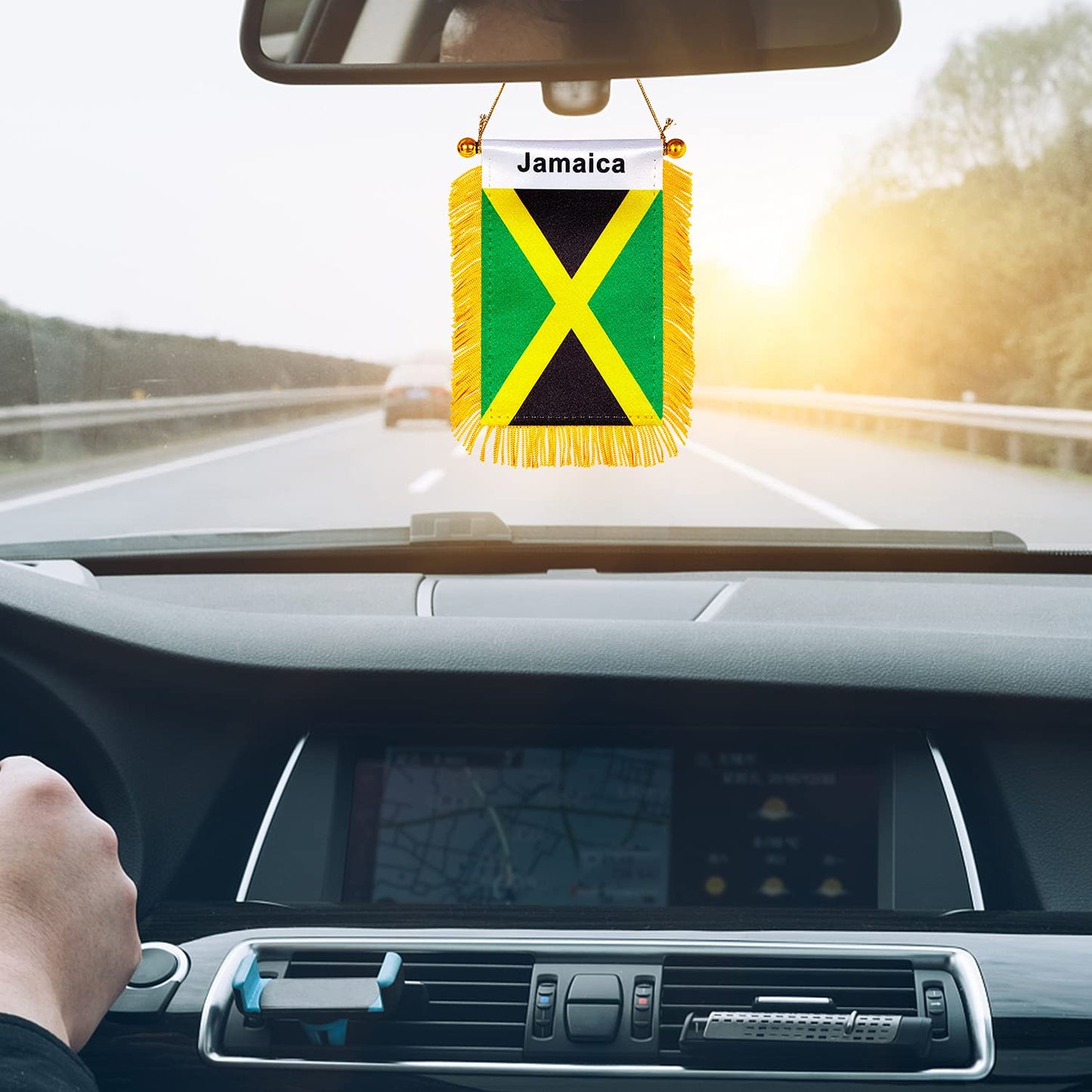 ZXvZYT 3 X 5 Inch Jamaica Window Hanging Flag Jamaican Small Mini Car Flags Banners Rearview Mirror Decoration - with Suction Cup & Golden Fringy Banner(2 Pack) ZXvZYT