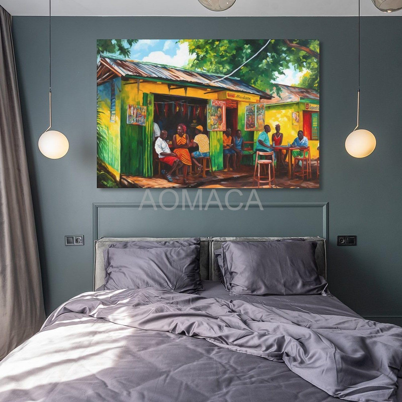 Caribbean Art Print of Jamaican Rum Shop in Yellow And Green Painting Art Poster Canvas Painting Wall Art Poster for Bedroom Living Room Decor 12x18inch(30x45cm) Unframe-style RCIDOS