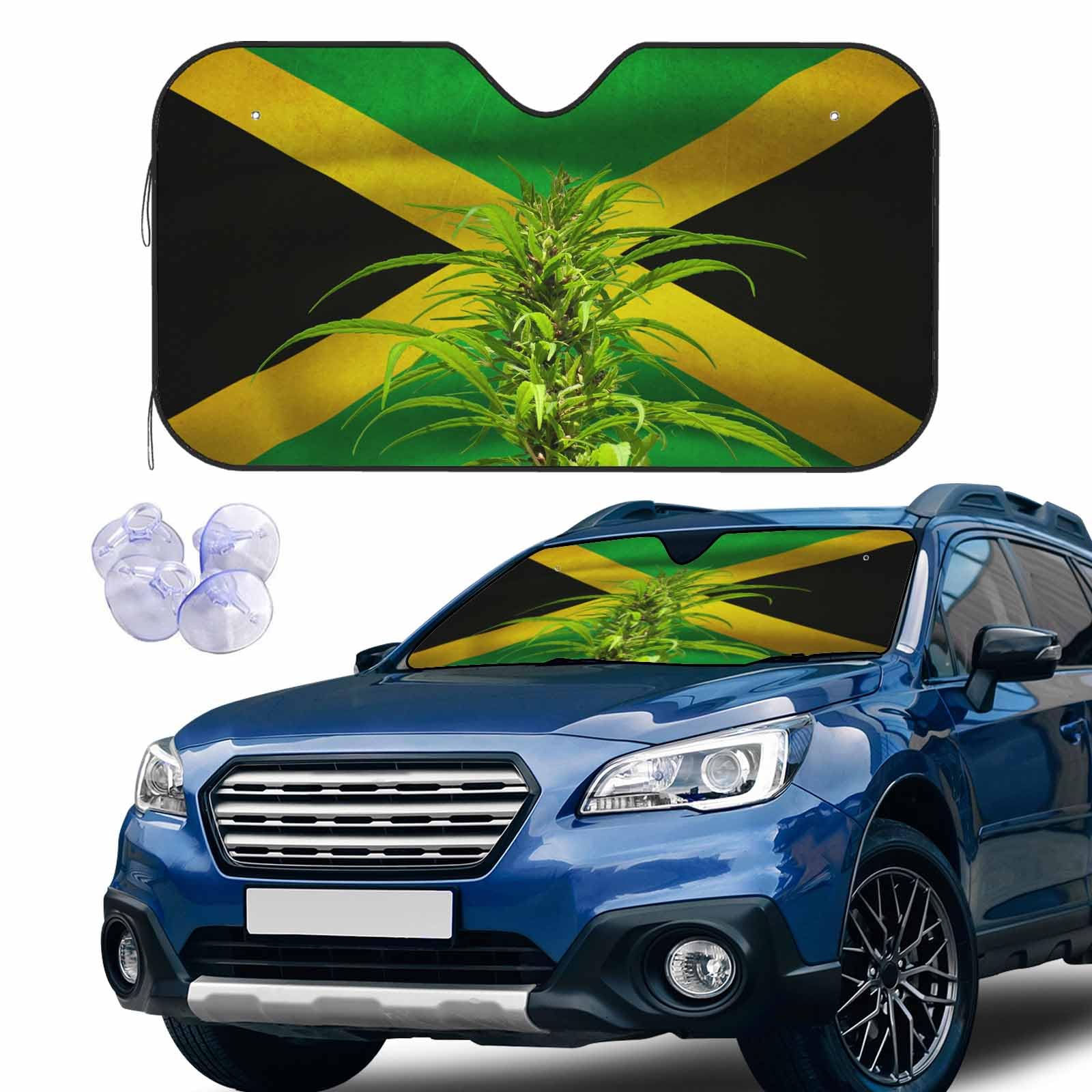 oFloral Jamaican Flag Car Windshield Sun Shade Car Front Window Shades Windhsield Sunshade Cover Sun Visor Shield Block Automotive Interior Portector Blocks UV Rays for Car Truck SUV oFloral