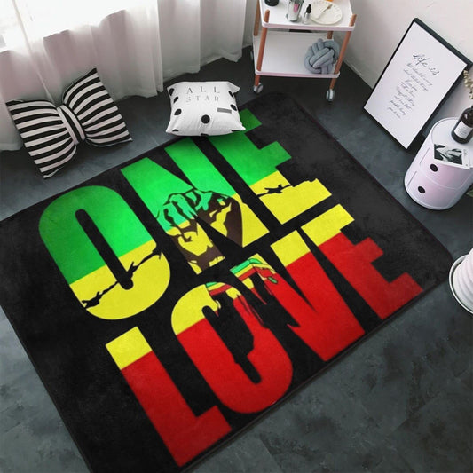 One Love Jamaican Rasta Reggae Area Rugs 60x39 in Anti-Slip Door Mat, Ultra Soft Fuzzy Outdoor/Indoor Fluffy Carpet Large Floor Rug for Bedroom Living Room Dorm Nursery Kitchen Home Decor Niqqzit