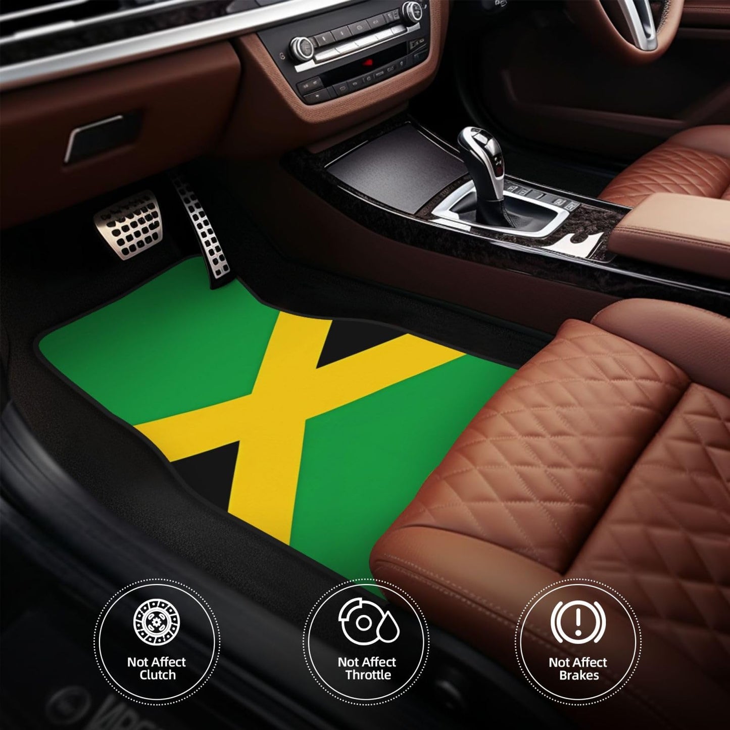 Car Foot Mat Set of 4 Pieces Universal Floor Liner Car Accessories Fits Most Cars, Trucks, Vans, sedans, SUVs Jamaica Flag Pattern YYHHAOFA