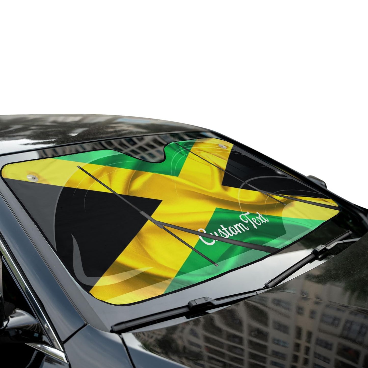 Suseaz Custom Name Jamaica Jamaican Flag Windshield Car Sun Shade Easy Install Personalized Jamaica Lion Car Sunshade Front Protector Folding Car Sun Visor Blocks Uv Keeps Cool Fit Foldable (JMC5) Suseaz