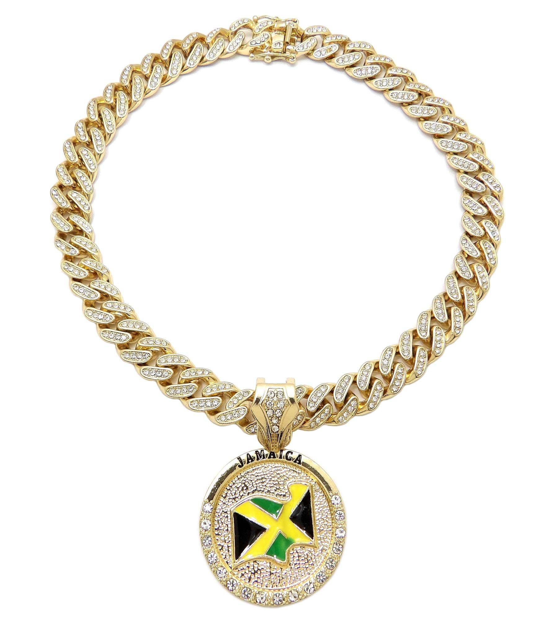 New Jamaica Round Pendant 12mm/18 or 20" Box Lock Cuban Chain Necklace RC3899 (Gold 12mm/18") Crescendo SJ