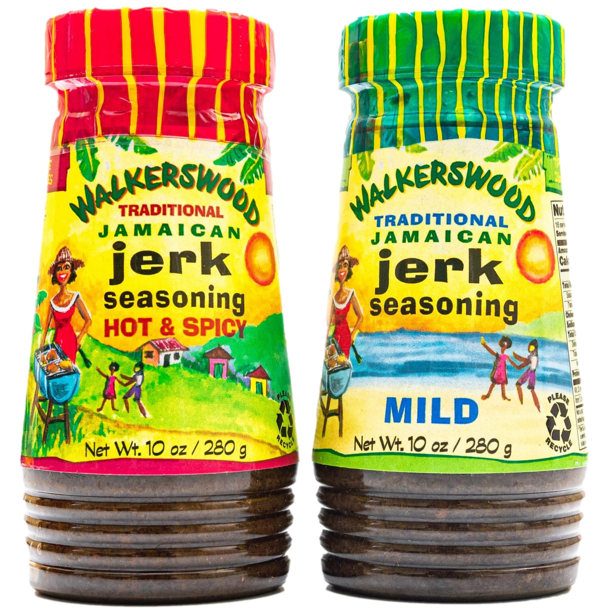 Walkerswood Traditional Jamaican Jerk Seasoning, Hot & Spicy and Mild Combo Pack Jamaican Jerk Seasoning, 10 oz (Pack of2) WALKERSWOOD