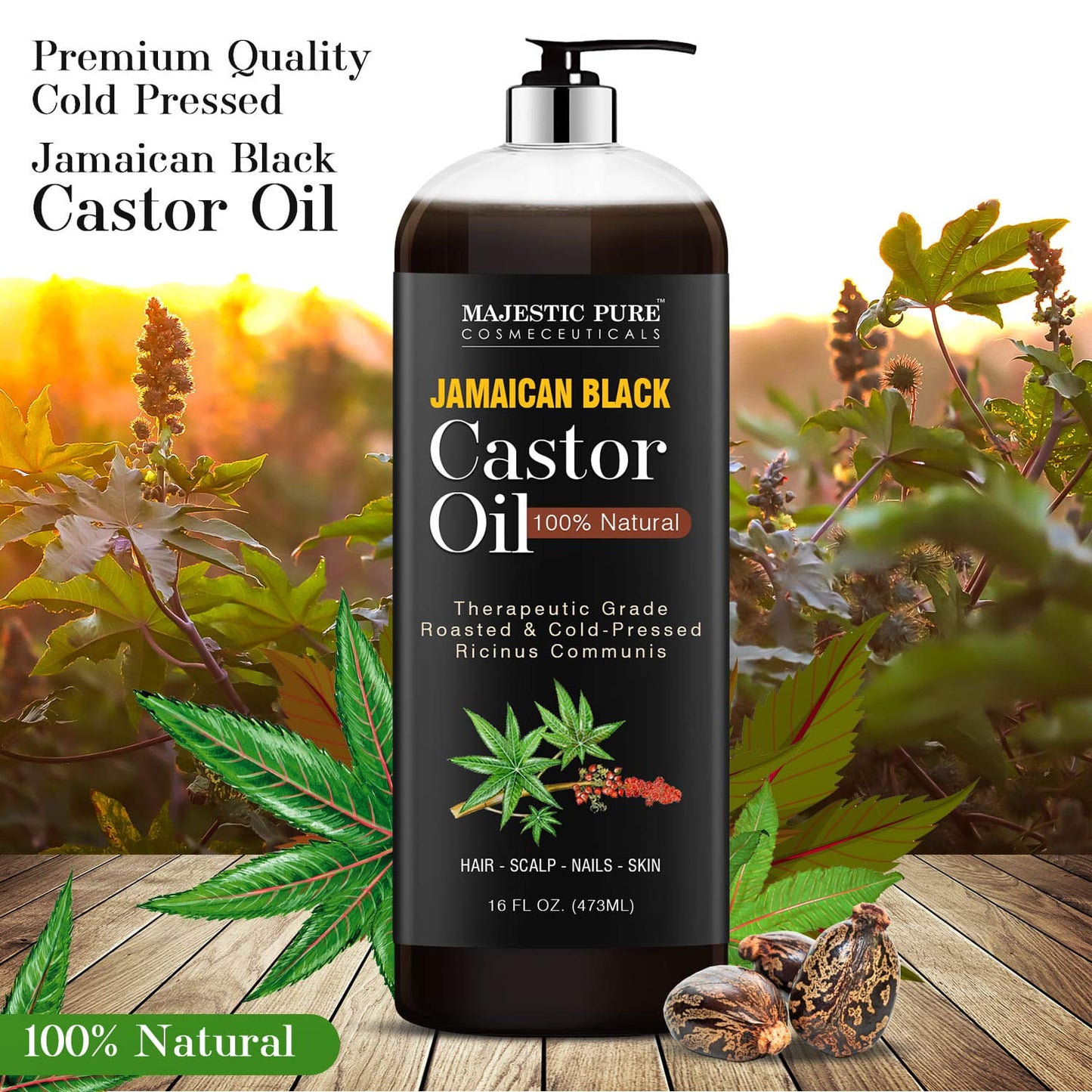 MAJESTIC PURE Jamaican Black Castor Oil for Hair Growth & Natural Skin Care - Roasted & Cold-Pressed - Massage, Scalp, Hair and Nails - 16 fl oz MAJESTIC PURE