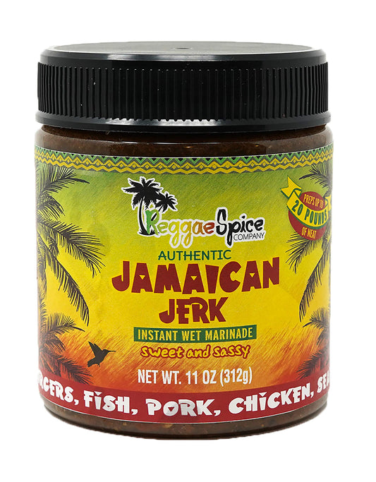 Reggae Spice Jamaican Jerk Marinade | 60-Second Authentic Wet Rub Seasoning Sauce for Cooking Meats | Gluten Free, Vegan, and Keto Friendly | Sweet or Spicy Flavor Wet Paste (Sweet & Sassy) Reggae Spice