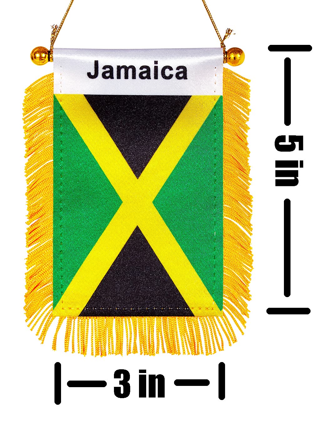 ZXvZYT 3 X 5 Inch Jamaica Window Hanging Flag Jamaican Small Mini Car Flags Banners Rearview Mirror Decoration - with Suction Cup & Golden Fringy Banner(2 Pack) ZXvZYT