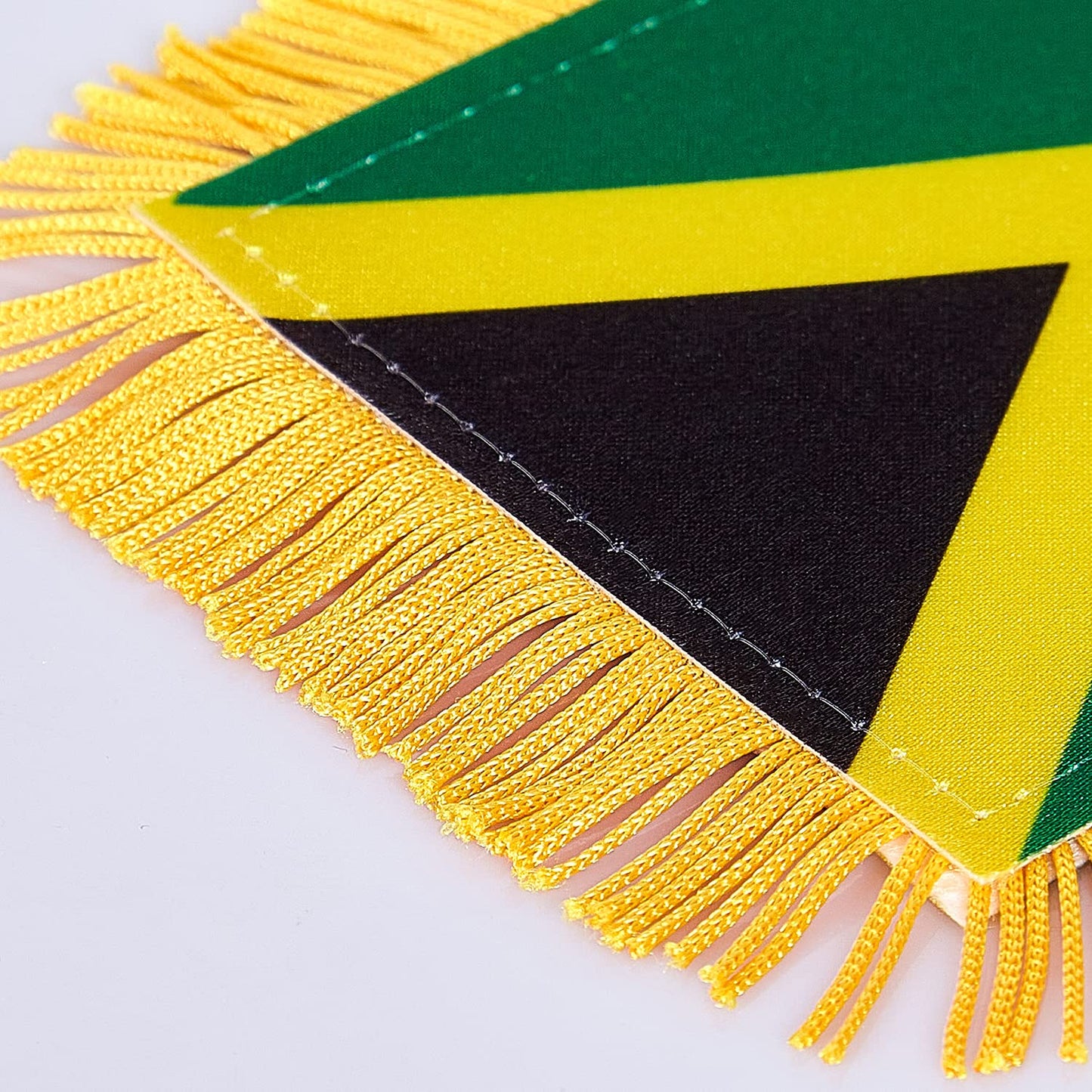 ZXvZYT 3 X 5 Inch Jamaica Window Hanging Flag Jamaican Small Mini Car Flags Banners Rearview Mirror Decoration - with Suction Cup & Golden Fringy Banner(2 Pack) ZXvZYT