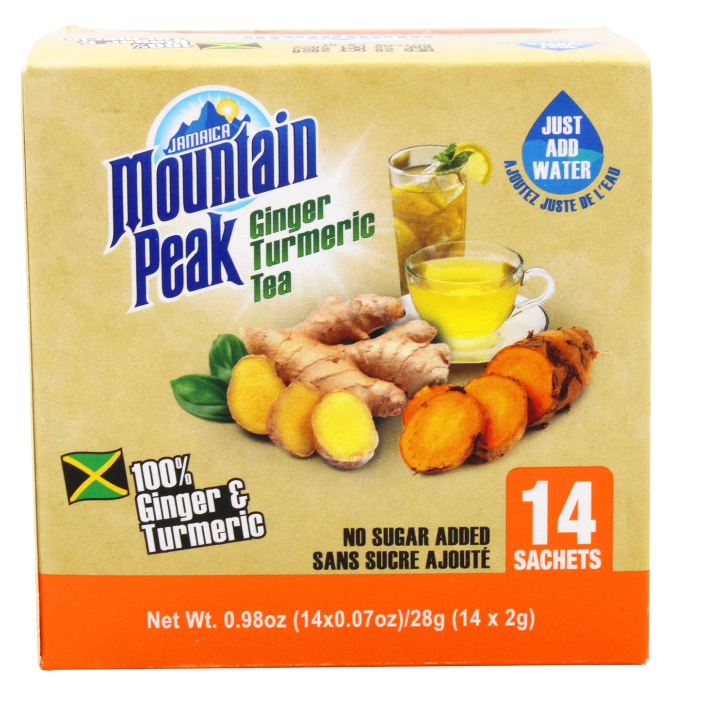 Jamaica Mountain Peak Ginger Turmeric Tea, With No Added Sugar, 6.3 oz Jamaica Mountain Peak