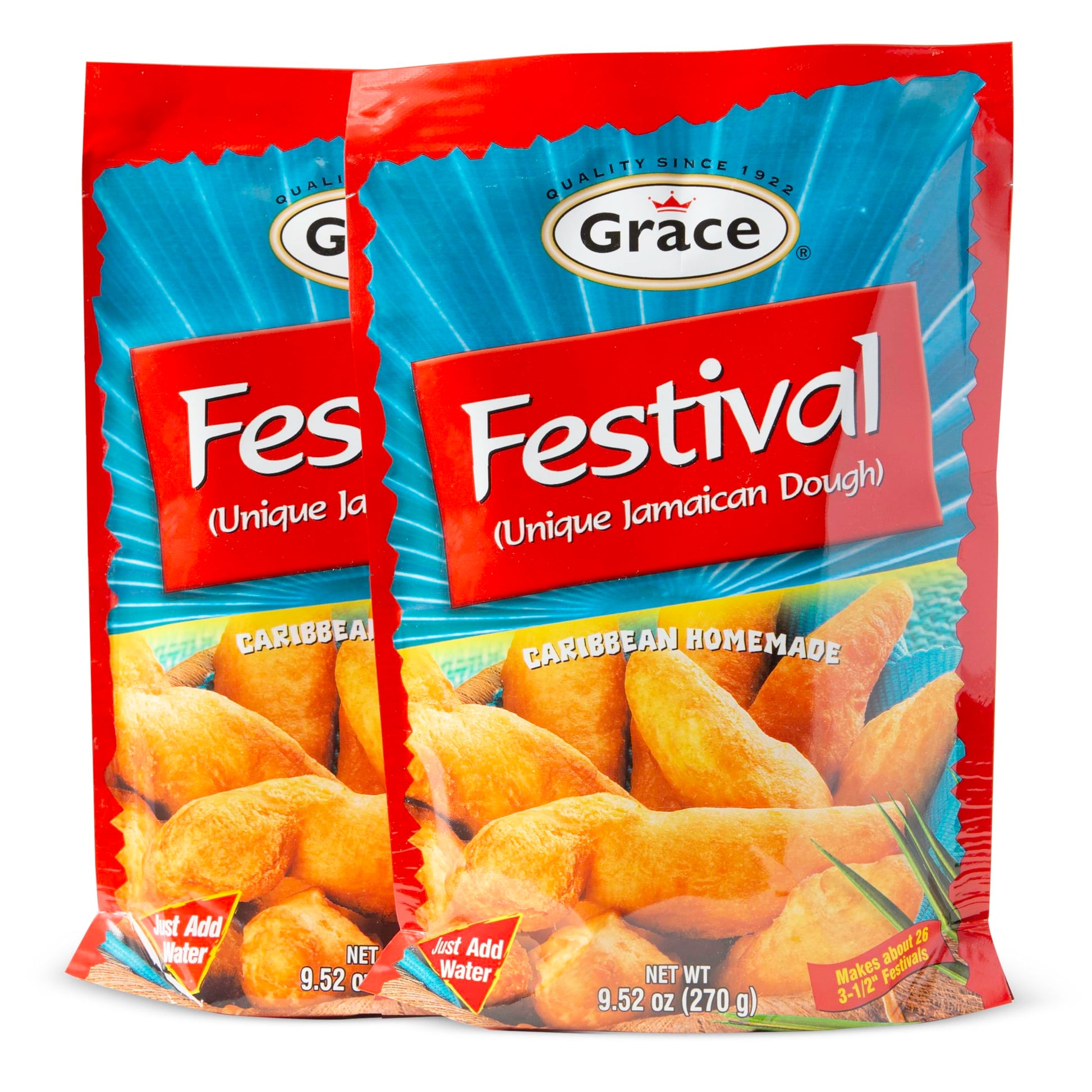 Grace Festival Mix Unique Jamaican Dough 9.5oz - 2 Pack - Caribbean Homemade Sweet Dumpling Festival Bread Mix - Fried Cornmeal Mix for Jamaican Snacks Grace