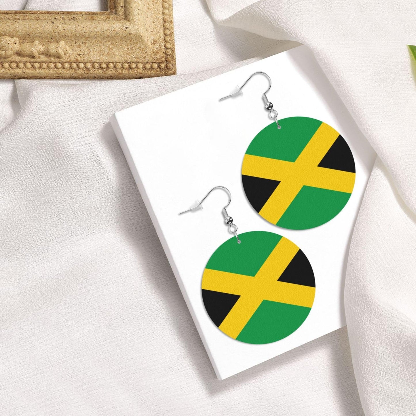 Jamaica Flag Faux Leather Earrings For Women Lightweight Round Dangle Earrings Gift DUIYWFH