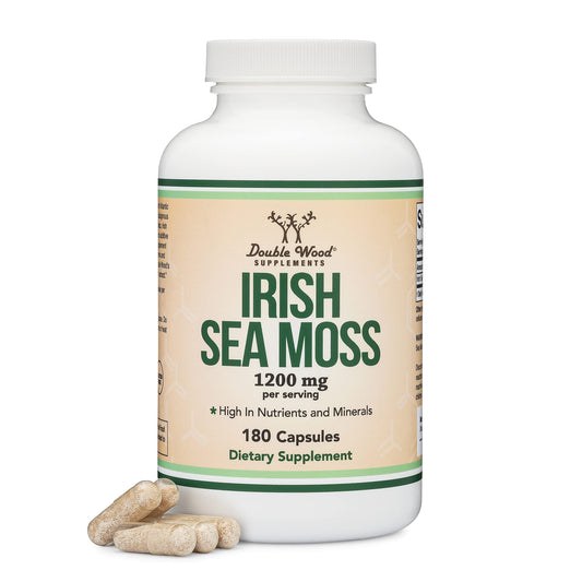 Irish Sea Moss Capsules, More Potent Than Sea Moss Gel Extract (180 Count, 1,200mg per Serving) (from Wildcrafted and Raw Chondrus Crispus) Nutrient Rich Superfood High in Minerals by Double Wood Double Wood Supplements