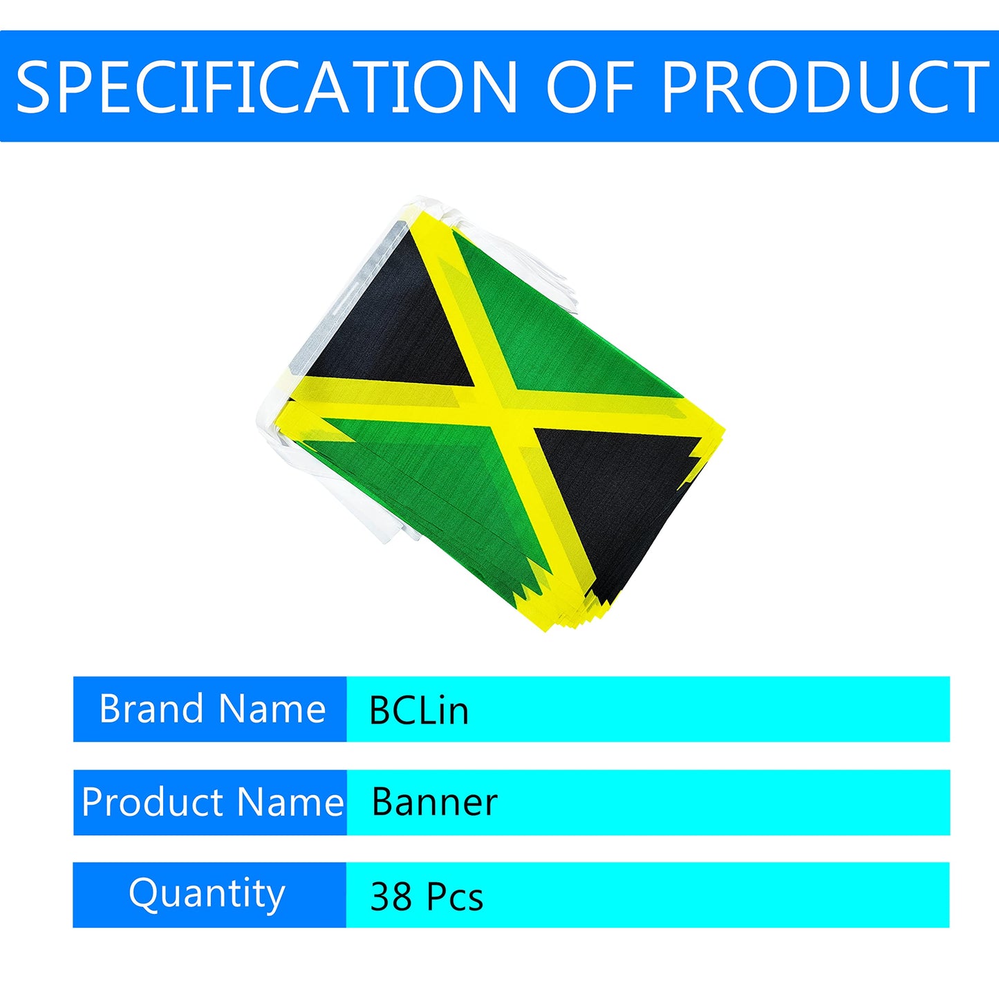 50 Feet Jamaica Banner Flag String, Jamaican Mini Flag Small Banner, for Olympics, World Cup, Party, Shops and Bars Decorations, Outdoor Decorations, 38 Flags BCLin