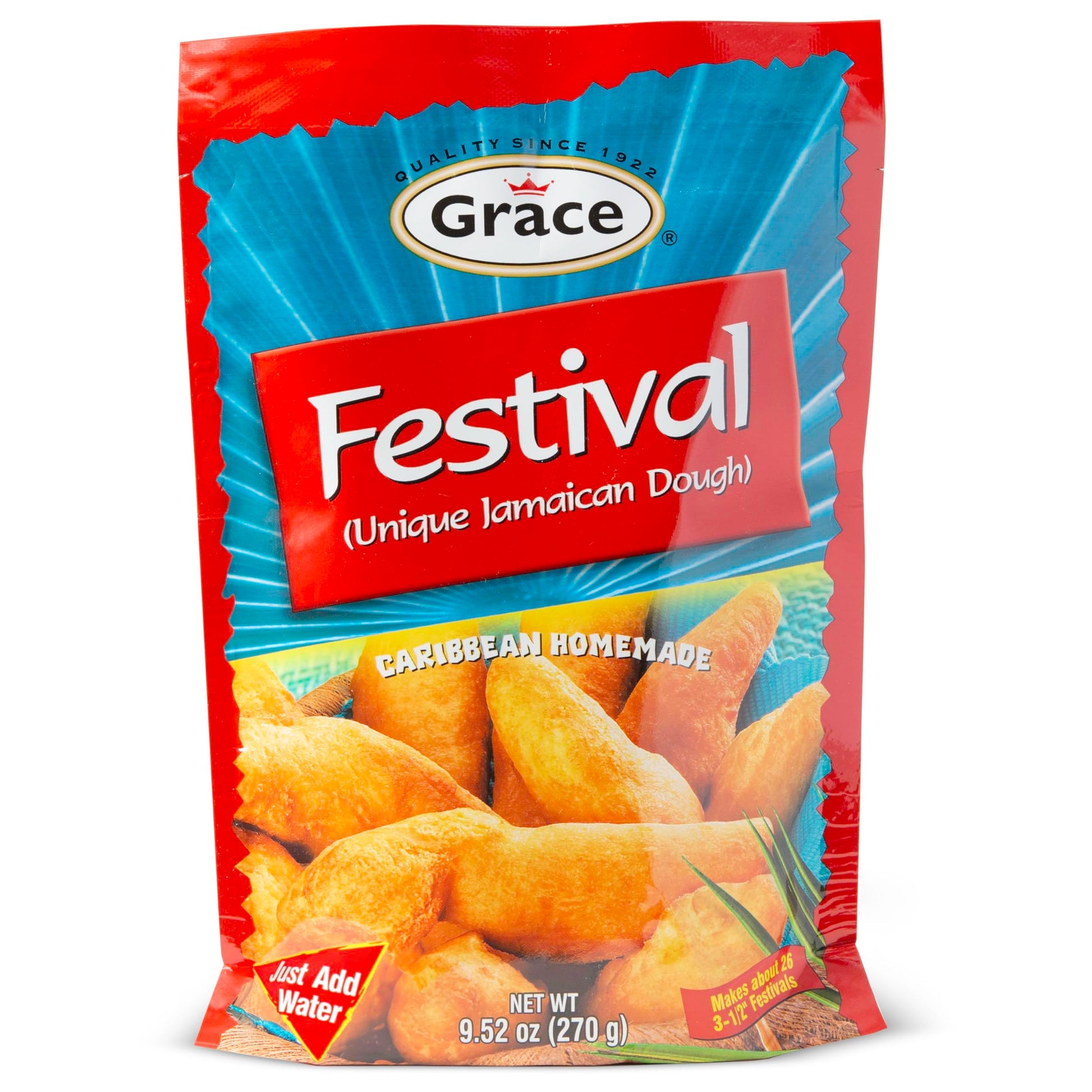 Grace Festival Mix Unique Jamaican Dough 9.5oz - 2 Pack - Caribbean Homemade Sweet Dumpling Festival Bread Mix - Fried Cornmeal Mix for Jamaican Snacks Grace