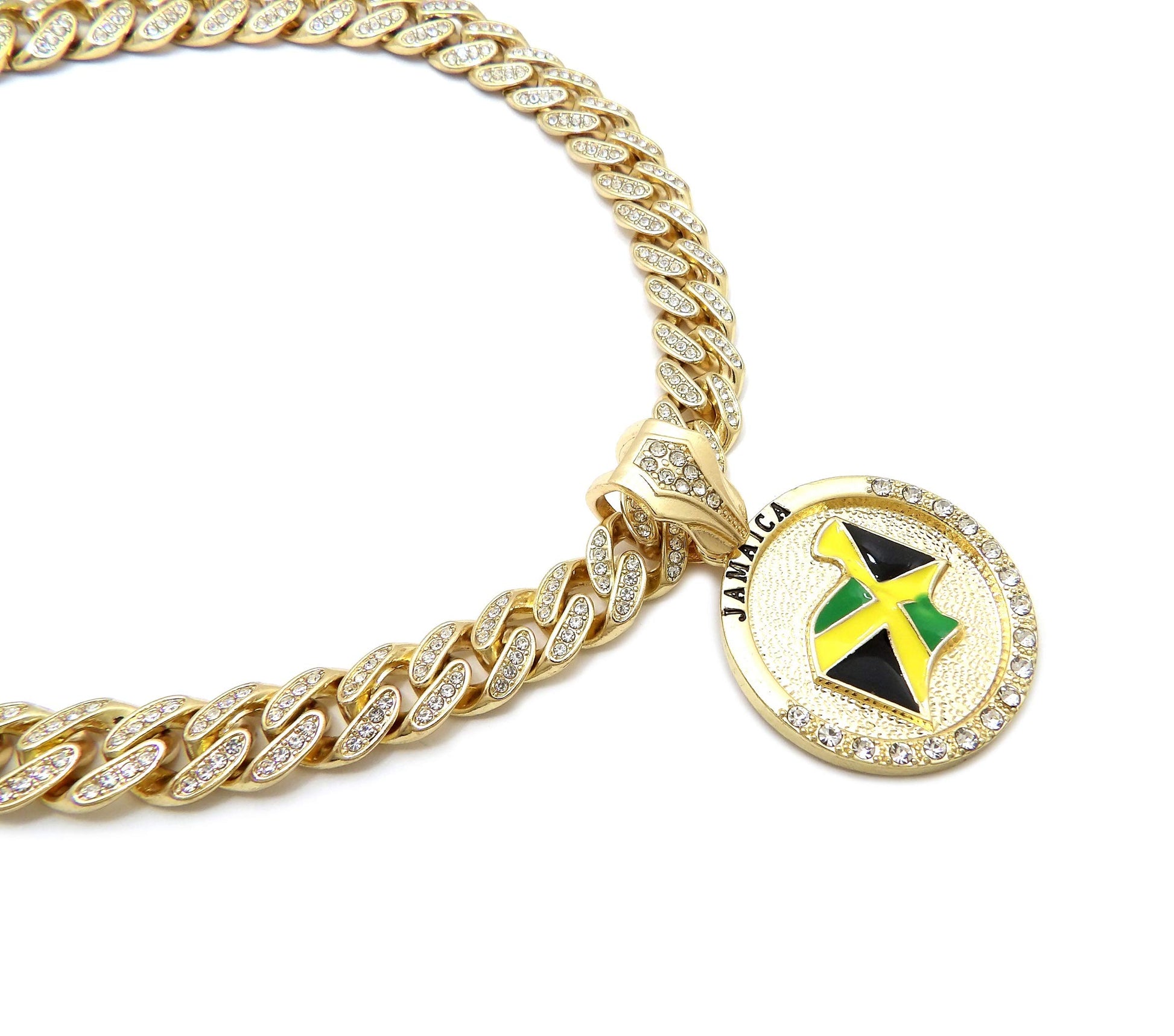 New Jamaica Round Pendant 12mm/18 or 20" Box Lock Cuban Chain Necklace RC3899 (Gold 12mm/18") Crescendo SJ