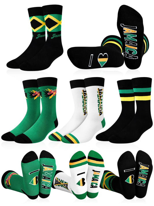 Cutecrop 4 Pairs Unisex Jamaican Crew Socks Novelty Funny Dress Socks Jamaican Flag Socks for Men Women Gifts Cutecrop