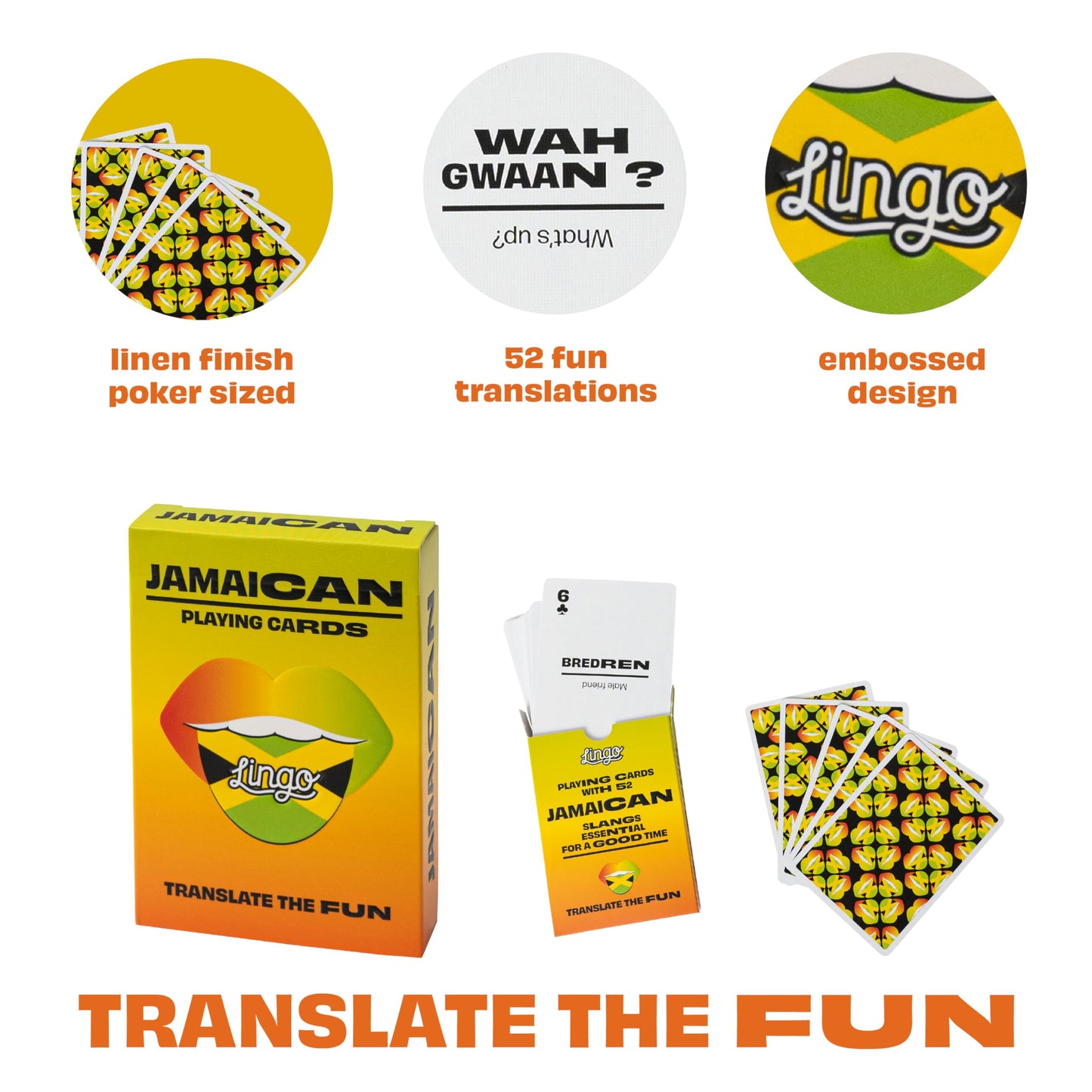 Jamaican Lingo Playing Cards | Travel Flashcards | Learn Jamaican Slang Vocabulary in A Fun & Easy Way | 52 Essential Translations Lingo