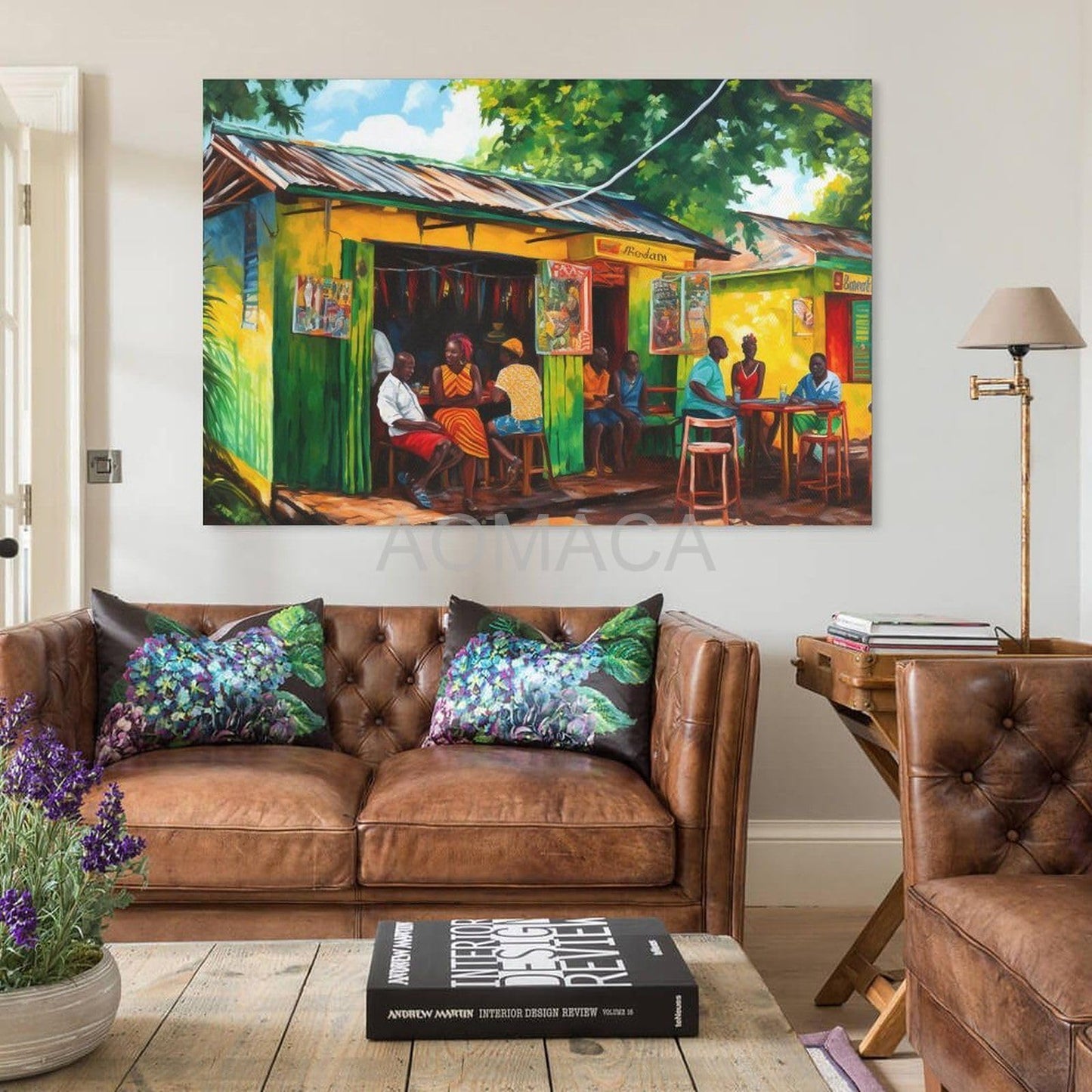 Caribbean Art Print of Jamaican Rum Shop in Yellow And Green Painting Art Poster Canvas Painting Wall Art Poster for Bedroom Living Room Decor 12x18inch(30x45cm) Unframe-style RCIDOS