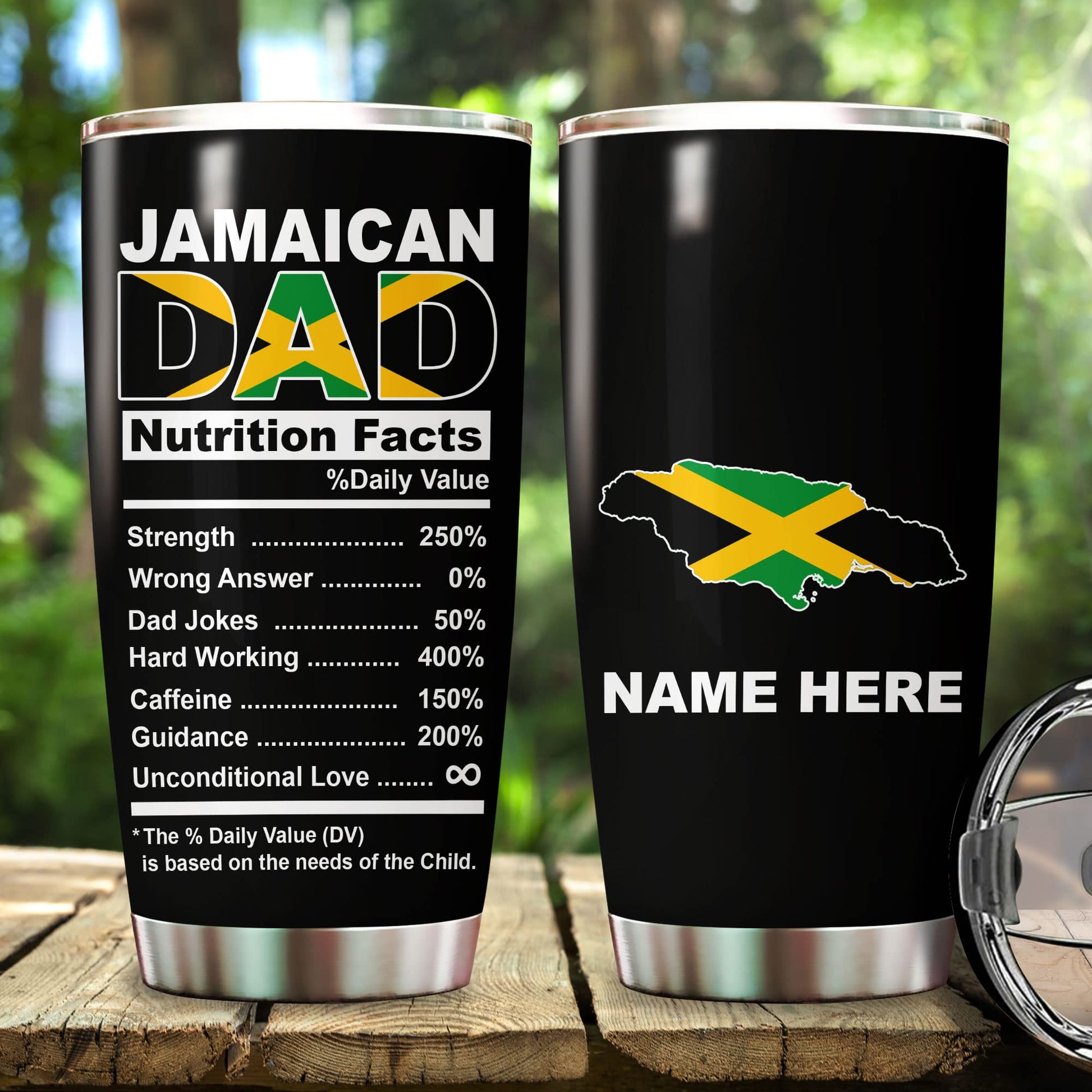 kobalo Jamaican Dad Nutrition Facts Tumbler Cup 20oz Jamaica Flag Pride Country Map Stainless Steel Tumblers Personalized Gift for Dad Father Papa Patriotic Birthday 4th of July Insulated Coffee Mug kobalo