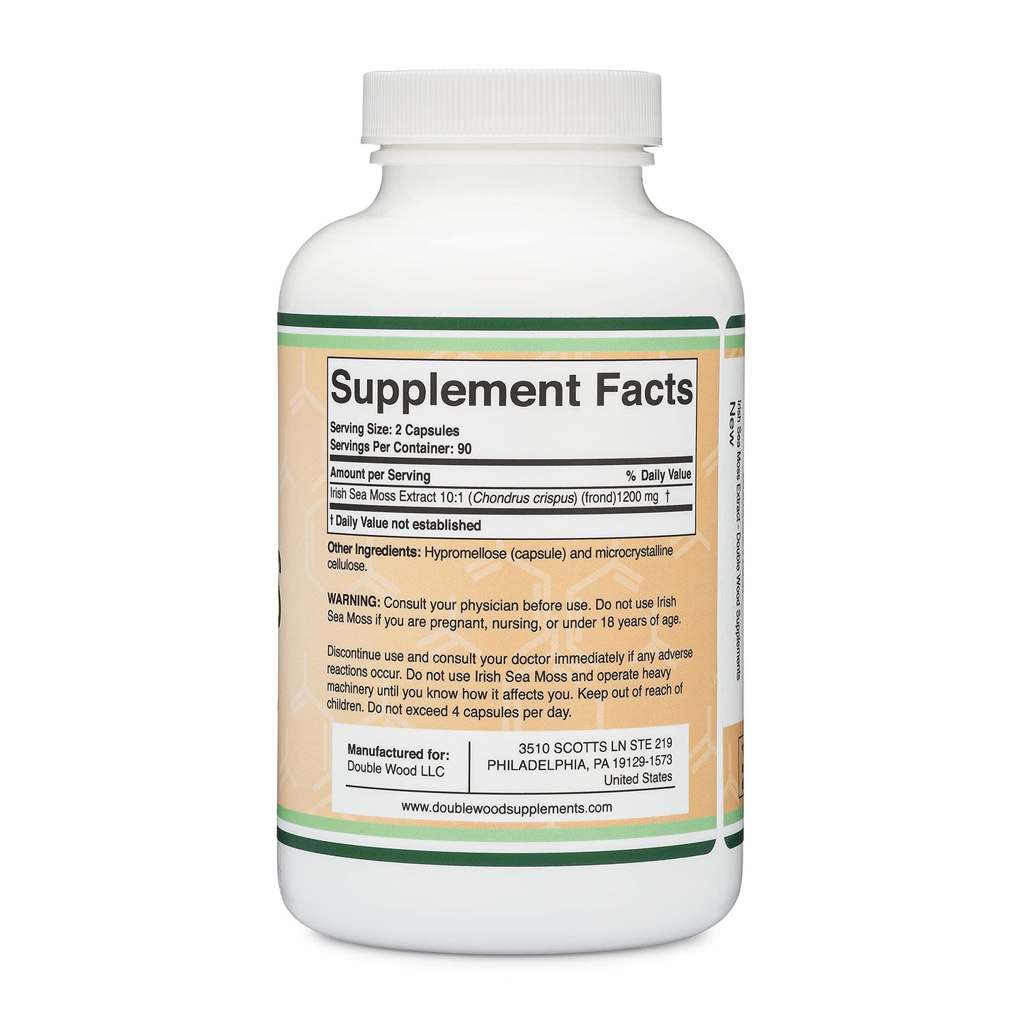 Irish Sea Moss Capsules, More Potent Than Sea Moss Gel Extract (180 Count, 1,200mg per Serving) (from Wildcrafted and Raw Chondrus Crispus) Nutrient Rich Superfood High in Minerals by Double Wood Double Wood Supplements