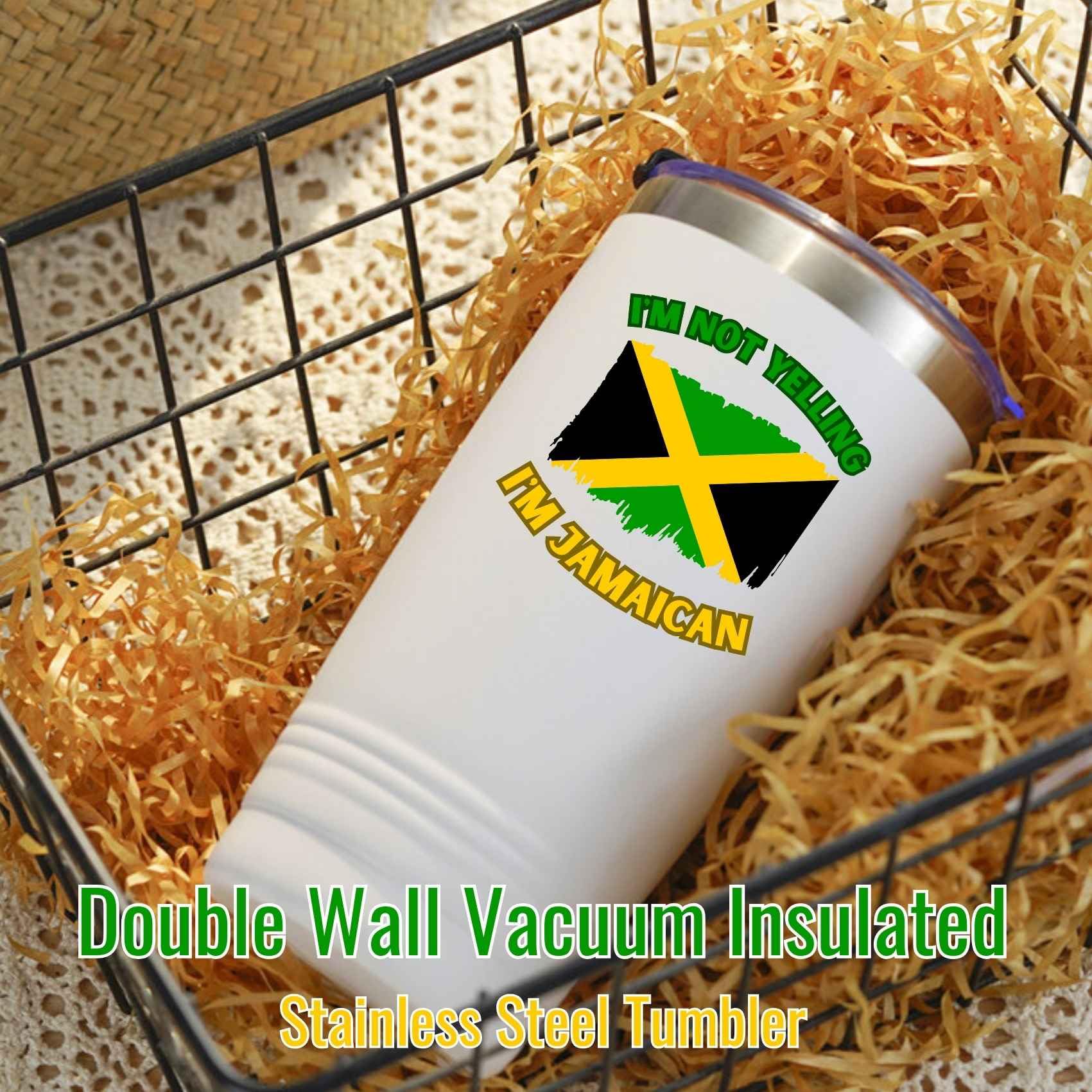 Jamaican Gifts with Jamaica Flag, Jamaican Jamaica Souvenirs, 20oz Stainless Steel Insulated Travel Mug, Perfect for Jamaican Men & Women on Birthday & Christmas - I'm Not Yelling Onebttl