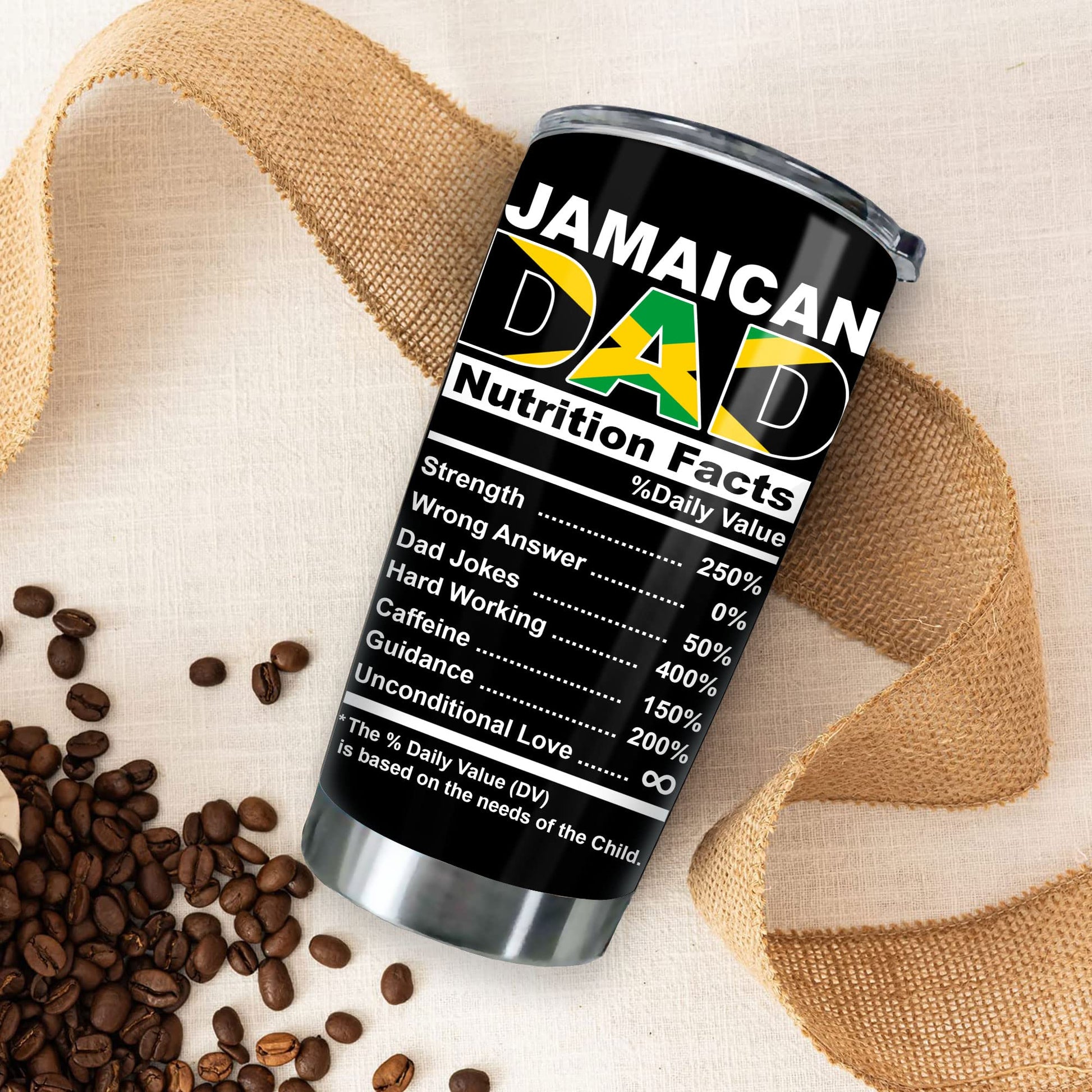 kobalo Jamaican Dad Nutrition Facts Tumbler Cup 20oz Jamaica Flag Pride Country Map Stainless Steel Tumblers Personalized Gift for Dad Father Papa Patriotic Birthday 4th of July Insulated Coffee Mug kobalo