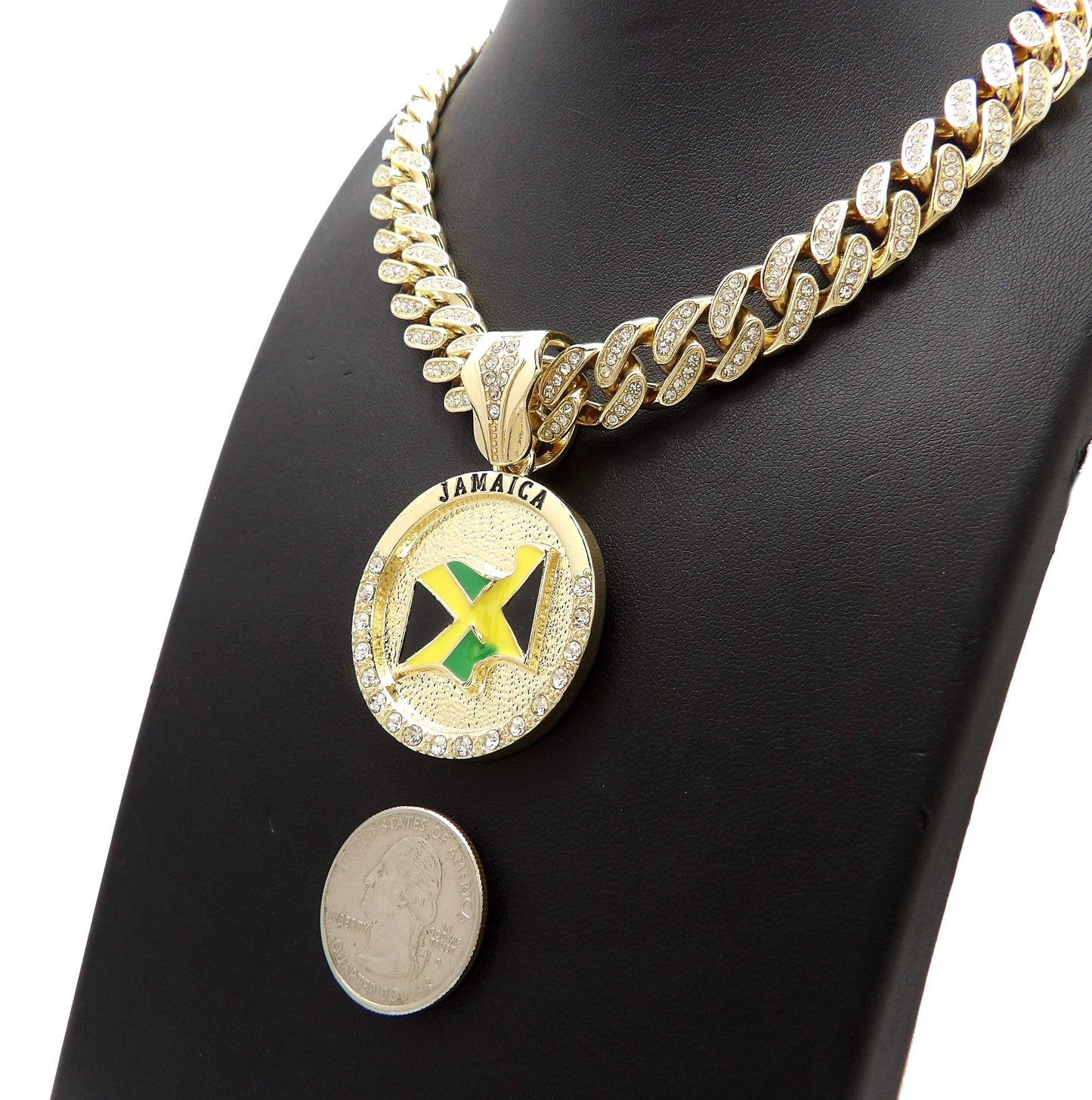 New Jamaica Round Pendant 12mm/18 or 20" Box Lock Cuban Chain Necklace RC3899 (Gold 12mm/18") Crescendo SJ
