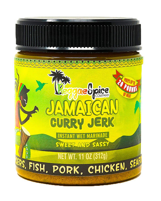 REGGAE SPICE Jamaican Curry Jerk Seasoning Authentic Wet Rub Marinade Sauce - Perfect for Beef, Pork, Chicken, Seafood, and Vegetables - 11 OZ, Sweet and Sassy Reggae Spice