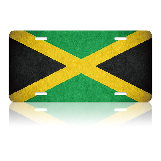 Jamaica Flag Jamaican Car Front License Plate Cover Vintage Black Yellow Green Flag Personalise License Plate Rust-Proof Stainless Steel Metal Car Plate Tag Funny Novelty Vanity Tag Decoration Srew LOISTAVA