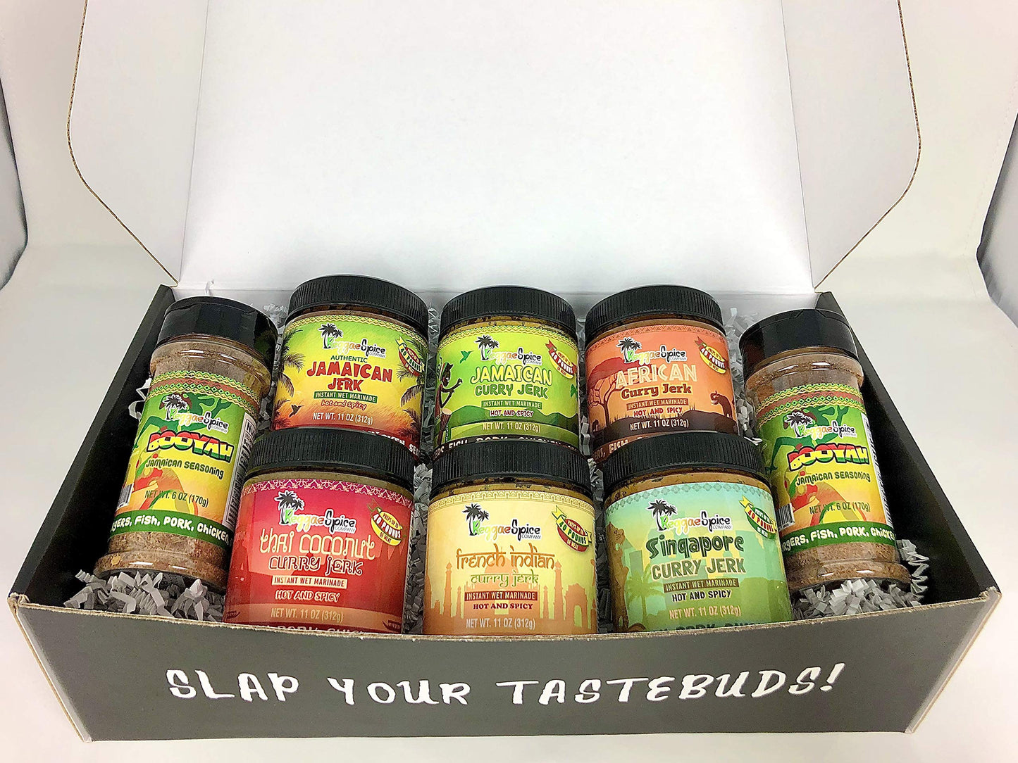 REGGAE SPICE World Tour Gift Box - Jamaican Jerk Seasoning Authentic Wet Rub Marinade Sauce - Perfect for Beef, Pork, Chicken, Seafood, and Vegetables - Sweet or Spicy (Hot and Spicy) Reggae Spice