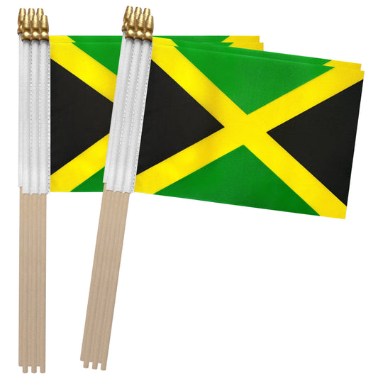 TSMD Jamaica Stick Flag Jamaican Small Mini Hand Held Flags,5x8 Inch,12 Pack TSMD