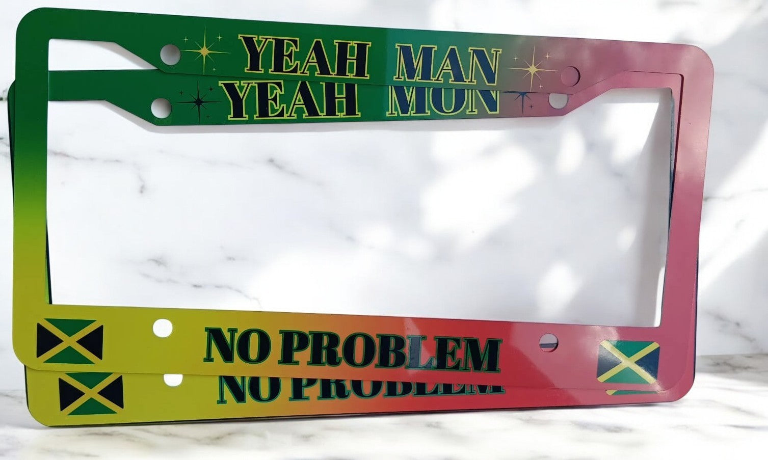 Jamaica Themed License Plate Frame Holder - 2 Pack Universal Aluminum Gloss  Car Plate Frame Covers with Free Screws Fasteners Imaging876