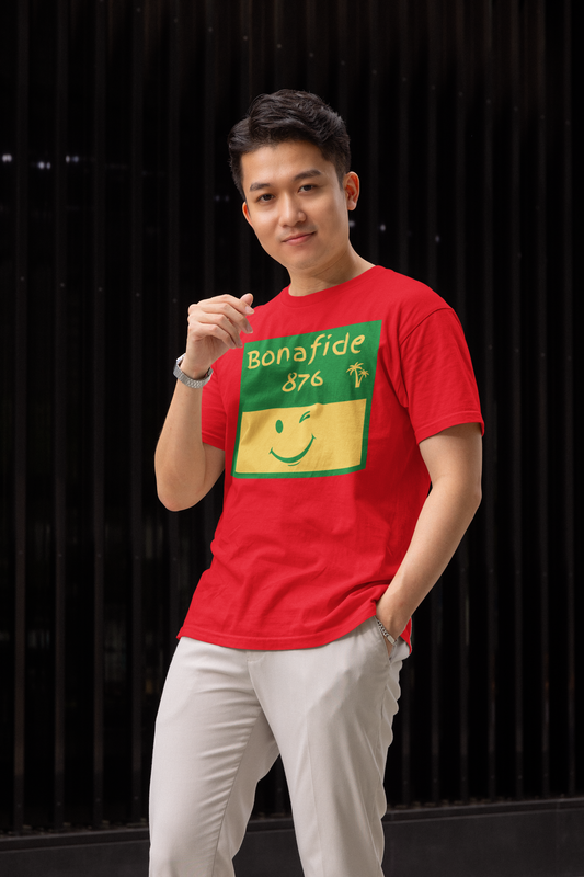 Jamaican Themed T-Shirt (Green/Yellow Graphic) - "Bonafide 876" Imaging876