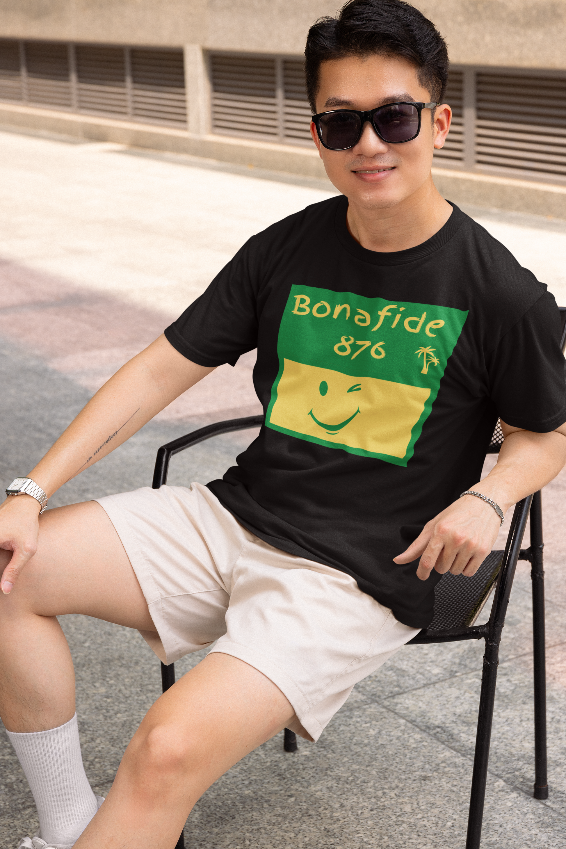 Jamaican Themed T-Shirt (Green/Yellow Graphic) - "Bonafide 876" Imaging876