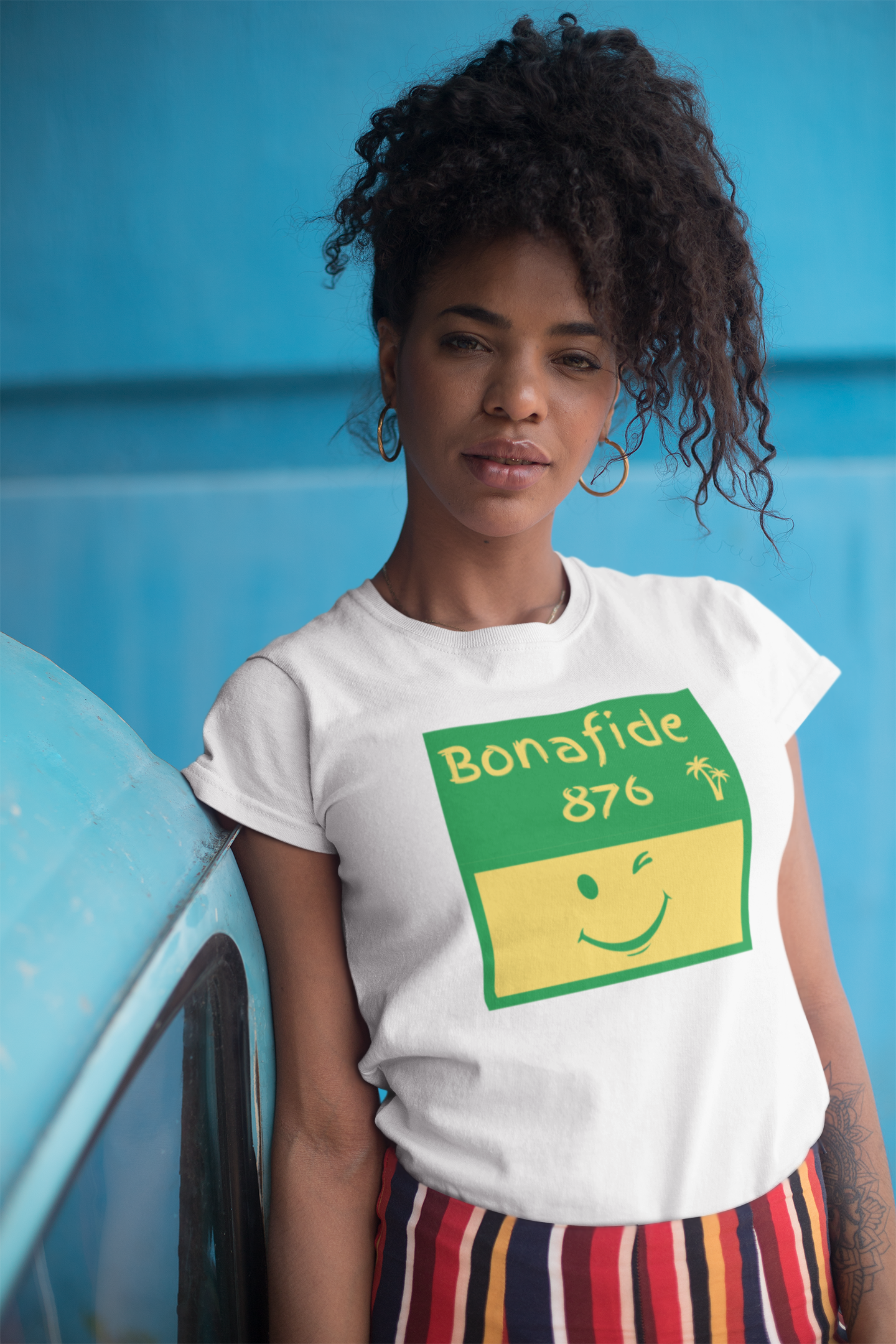 Jamaican Themed T-Shirt (Green/Yellow Graphic) - "Bonafide 876" Imaging876