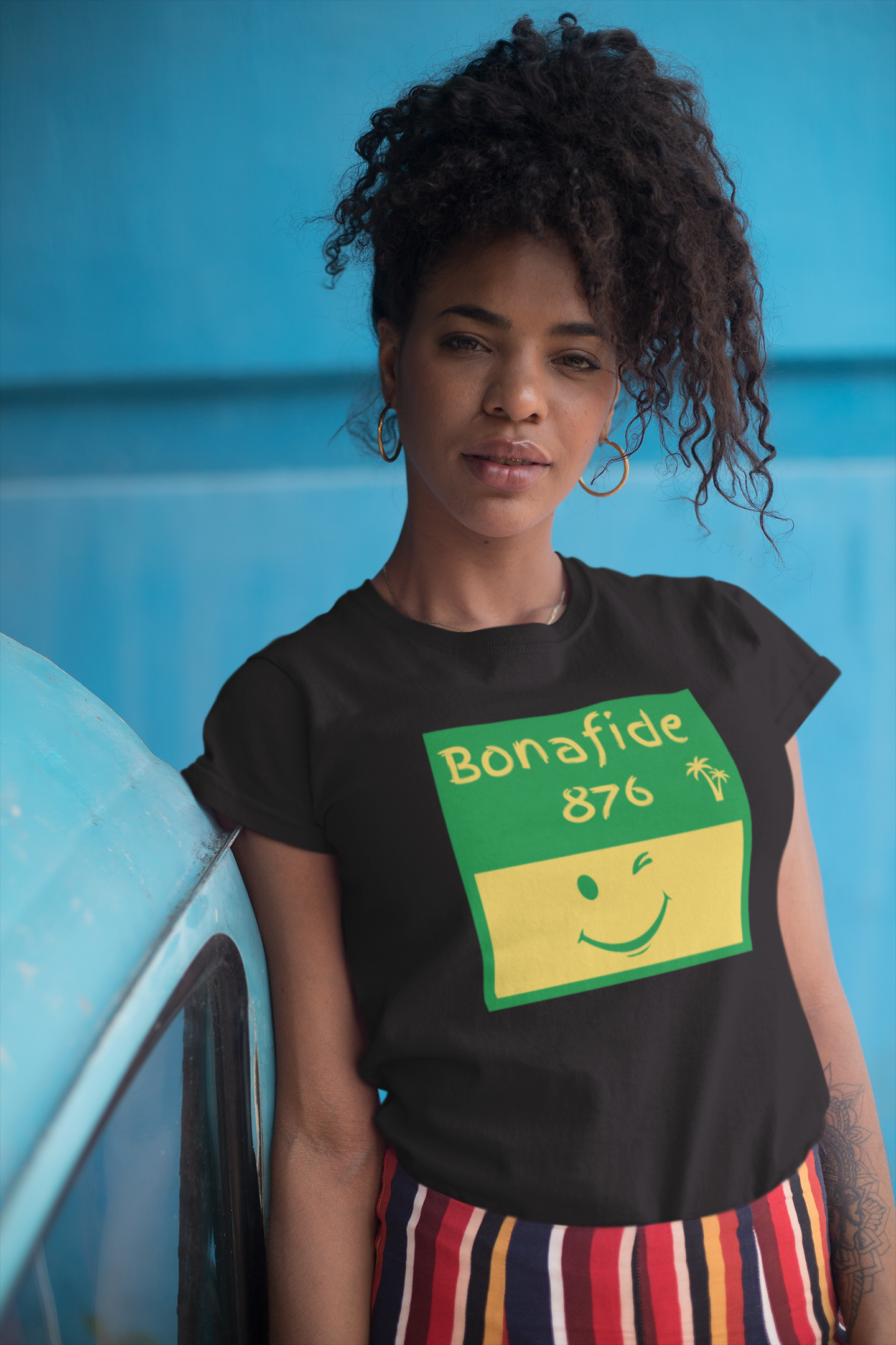 Jamaican Themed T-Shirt (Green/Yellow Graphic) - "Bonafide 876" Imaging876