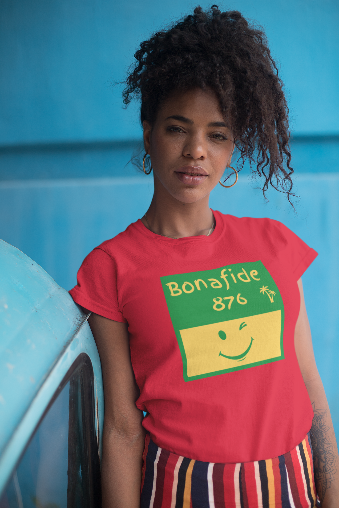 Jamaican Themed T-Shirt (Green/Yellow Graphic) - "Bonafide 876" Imaging876